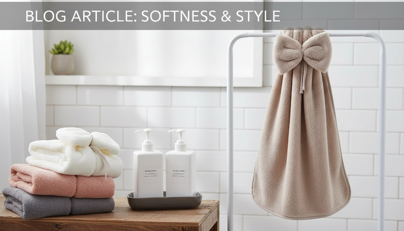 Bowknot Coral Velvet Hanging Hand Towel for Sink Areas