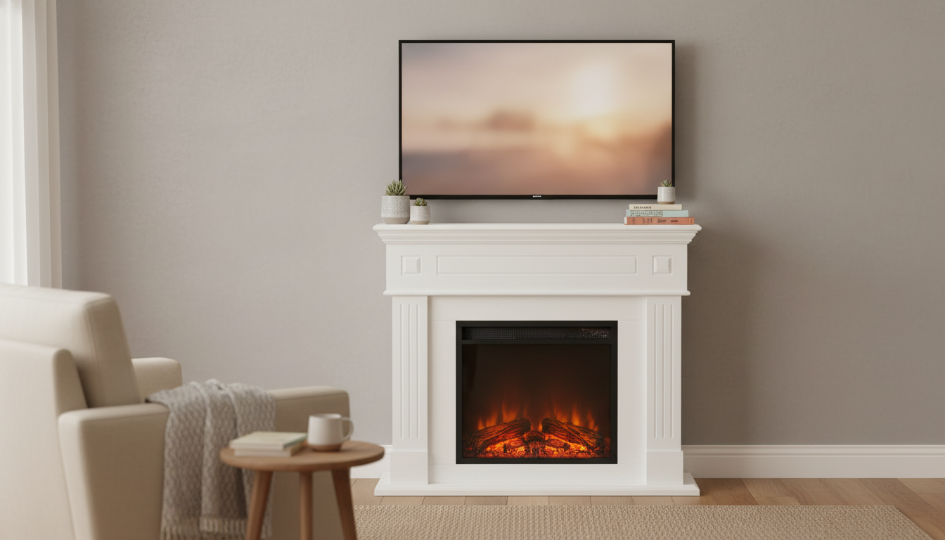 Ivory Electric Fireplace Mantel TV Stand with LED Flames