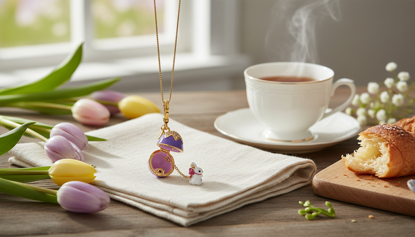Openable Enamel Egg Rabbit Necklace: Elegant Spring Gift
