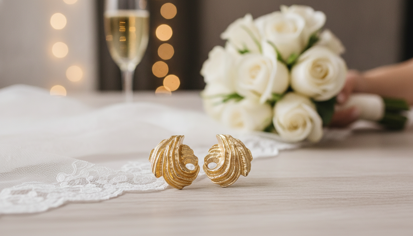 Vintage Pleated Gold Stud Earrings for Weddings & Parties