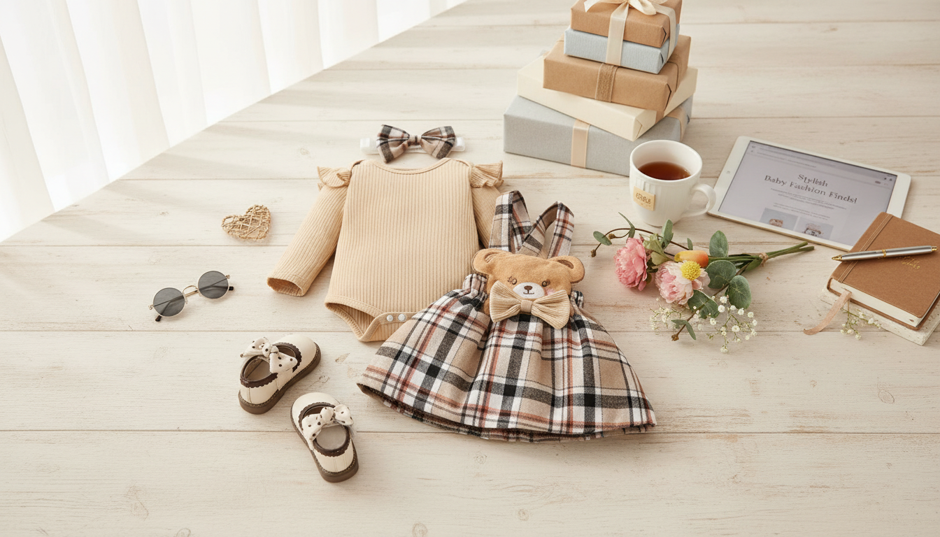 Plaid Suspender Dress Set for Baby Girls (Autumn)