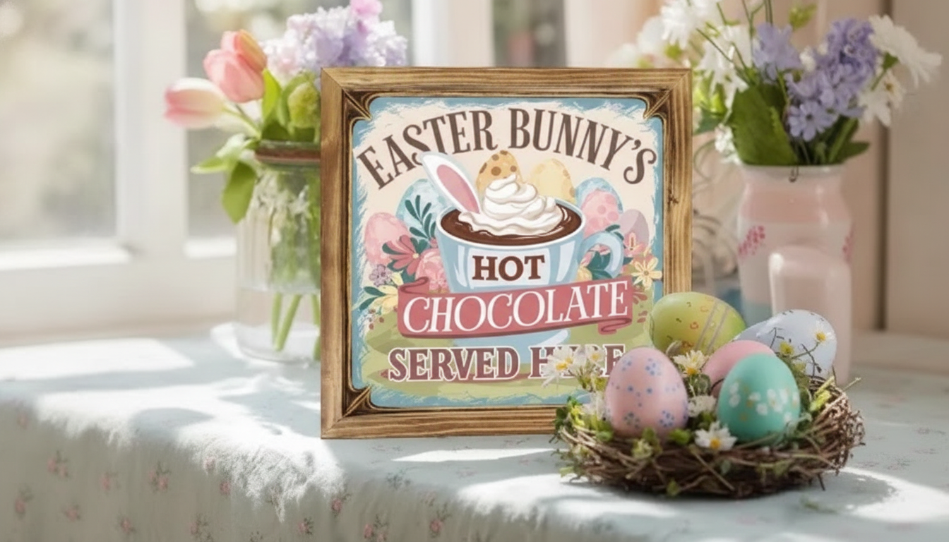 Cozy Farmhouse Easter Bunny Hot Cocoa Wall Art (8x8)