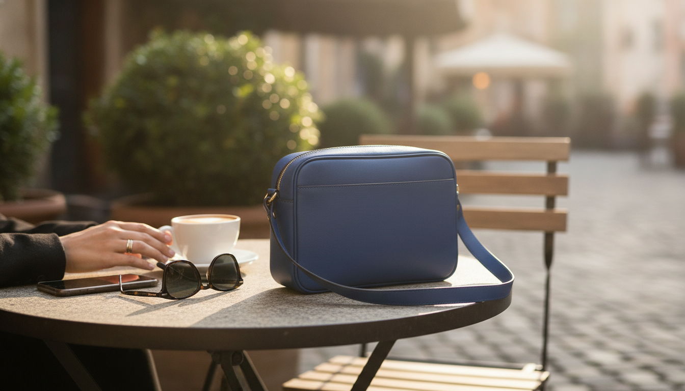 Versace Blue Calf Leather Camera Bag: Adjustable Strap