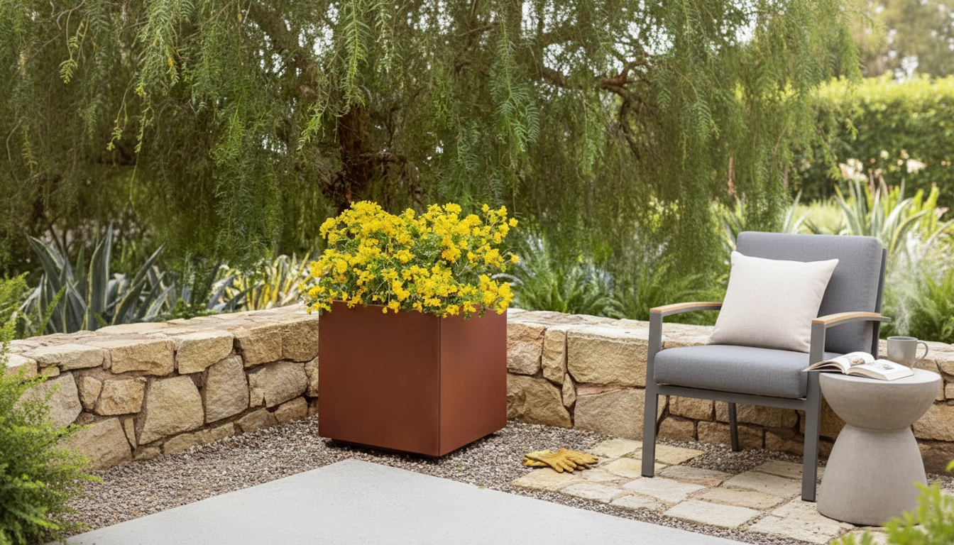 Square Corten Steel Cube Planter: Rustic Patio Upgrade