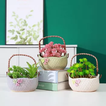 Portable Basket-Handle Ceramic Pot: Style & Easy Moves